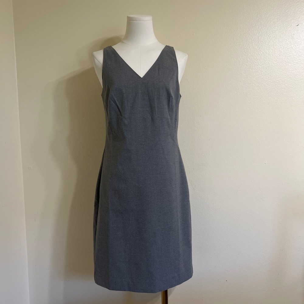 Banana Republic Womens Grey V-Neck Sleeveless Sheath Dress Petite 4P Business